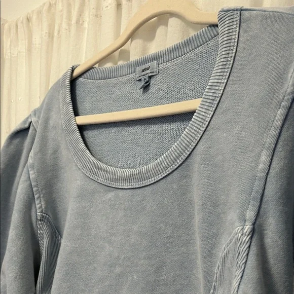 Aerie Seams Right Top Women’s XL Blue Ribbed Puffed Short Sleeve Cropped - Picture 6 of 11